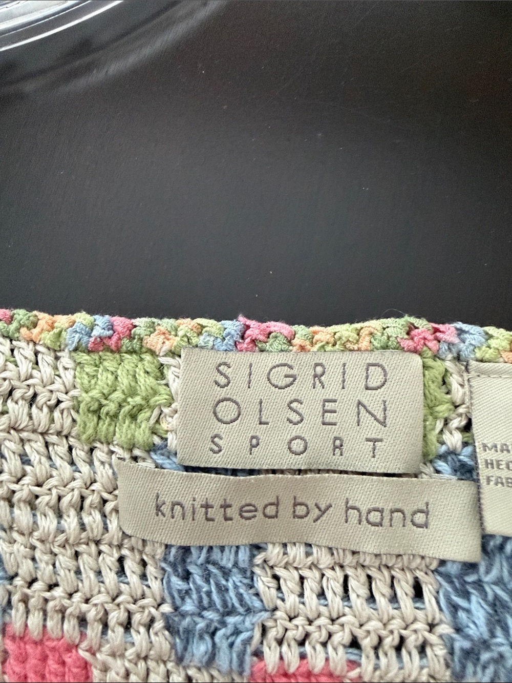 Sigrid Olsen Beige Crochet Tank with Pink, Orange, Green and Blue Check Accents - Picture 6 of 6